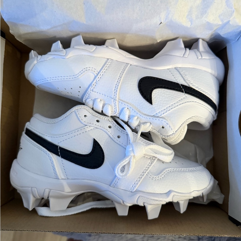 Nike Kids White and Black Jordan 1 Low Top Cleats